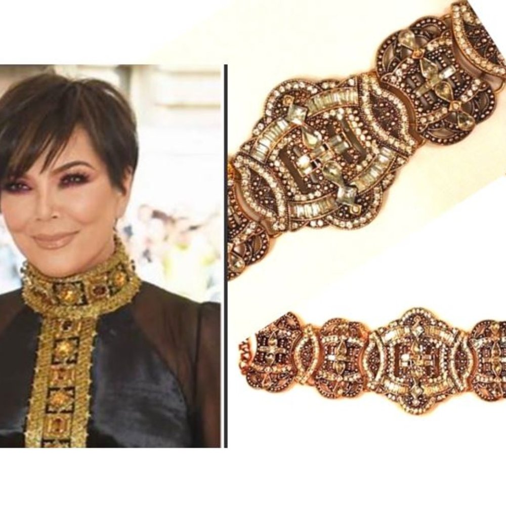 Celebrity Style SUPER BLING Heavy Crystal Rhinestone Choker Necklace Brass color - Picture 2 of 15